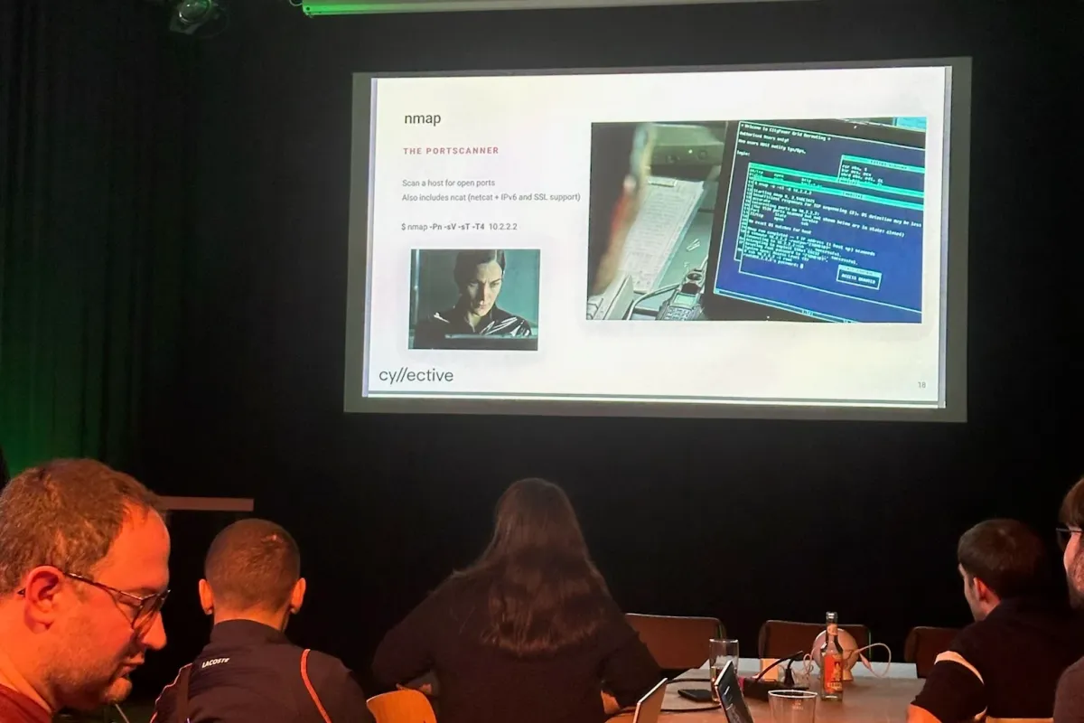 nmapのセッションと、ノートPCに向かう参加者